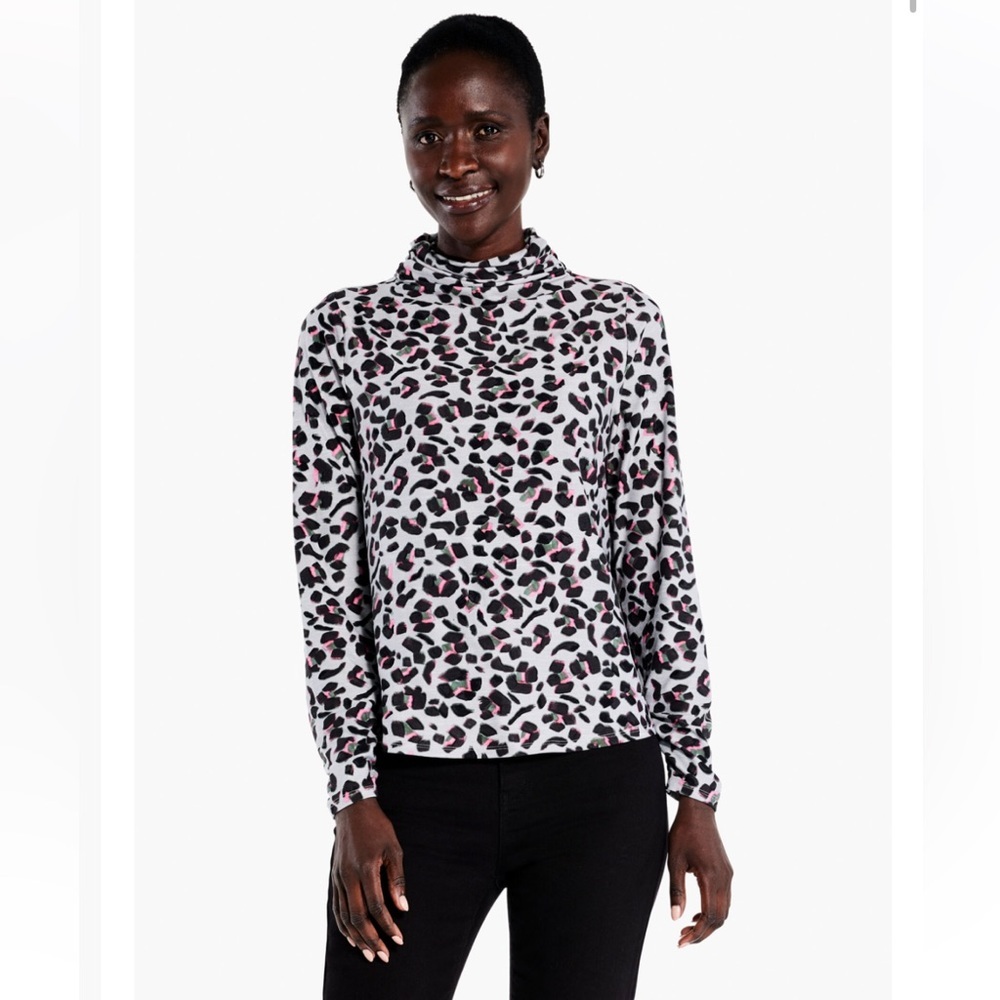 NIC+ZOE Cheetah Pop Top, Multi-color Gray, Women’s Size‎ Small